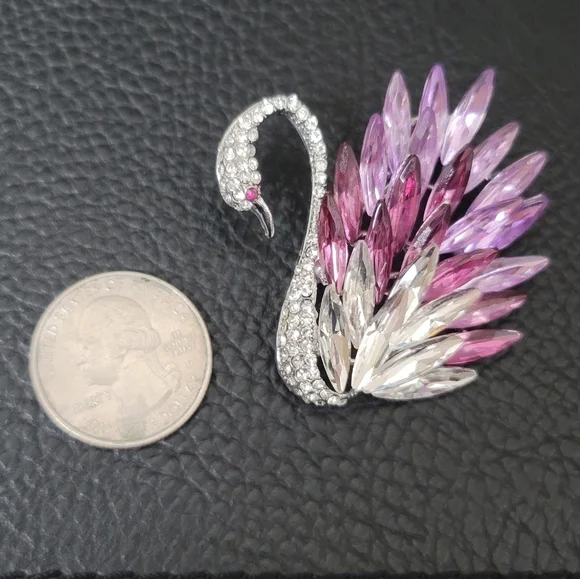 Swan Brooch, Lavender, Fuschia, & Clear Rhinestones- NWOT - Picture 3 of 6